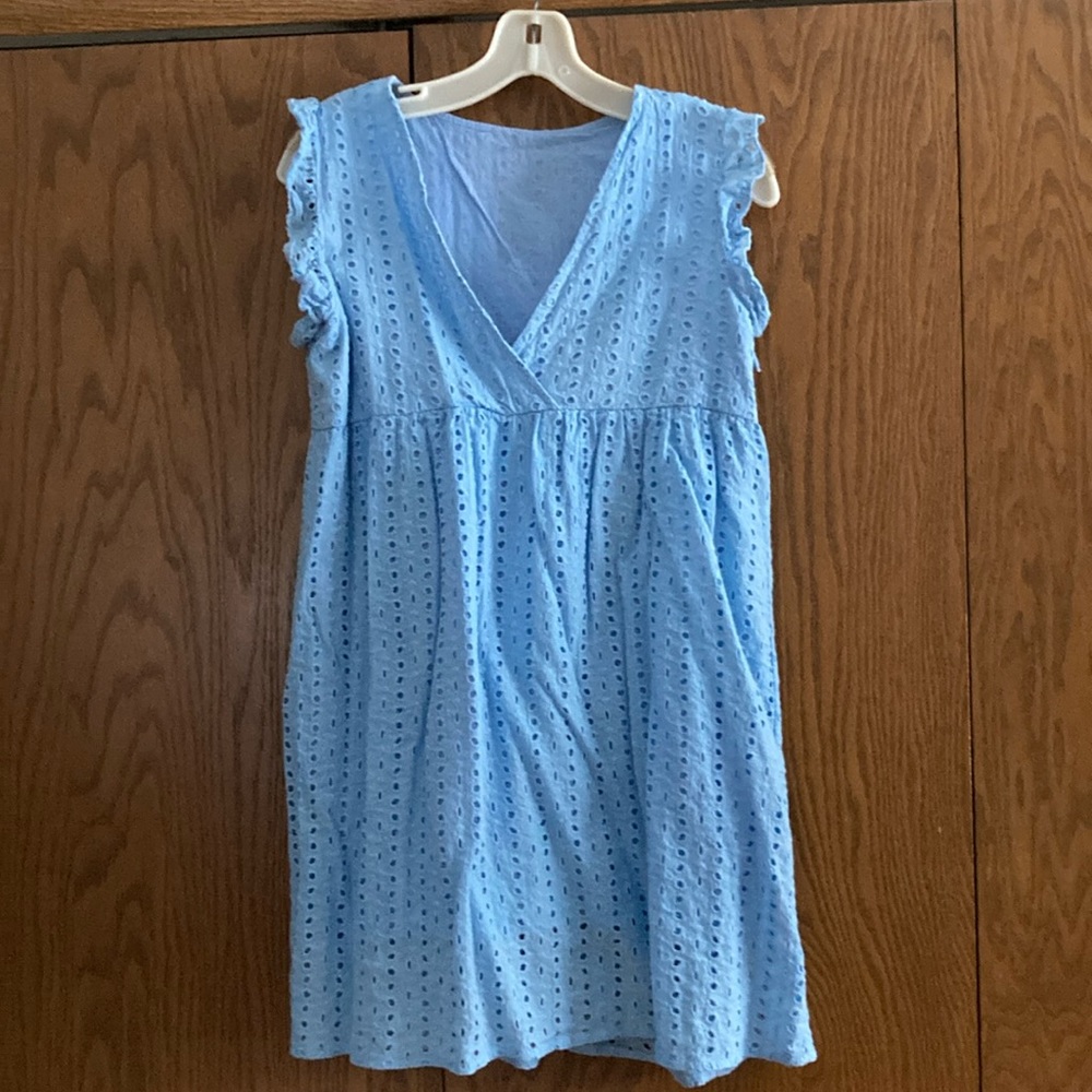 Deep baby blue  baby doll eyelet v-neck tunic or dress